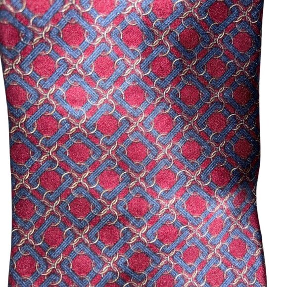 karl lagerfeld red blue gold chain links print silk mens tie - Picture 3 of 3